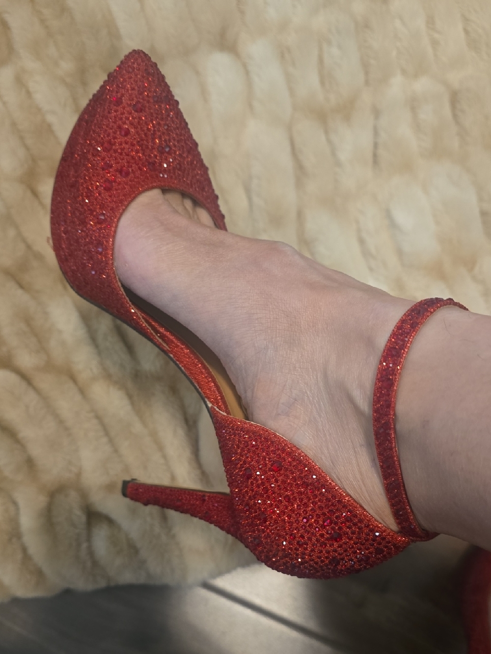 Jessica Simpson Red Glitter Pointed Ankle-Strap Heels - Picture 9 of 12